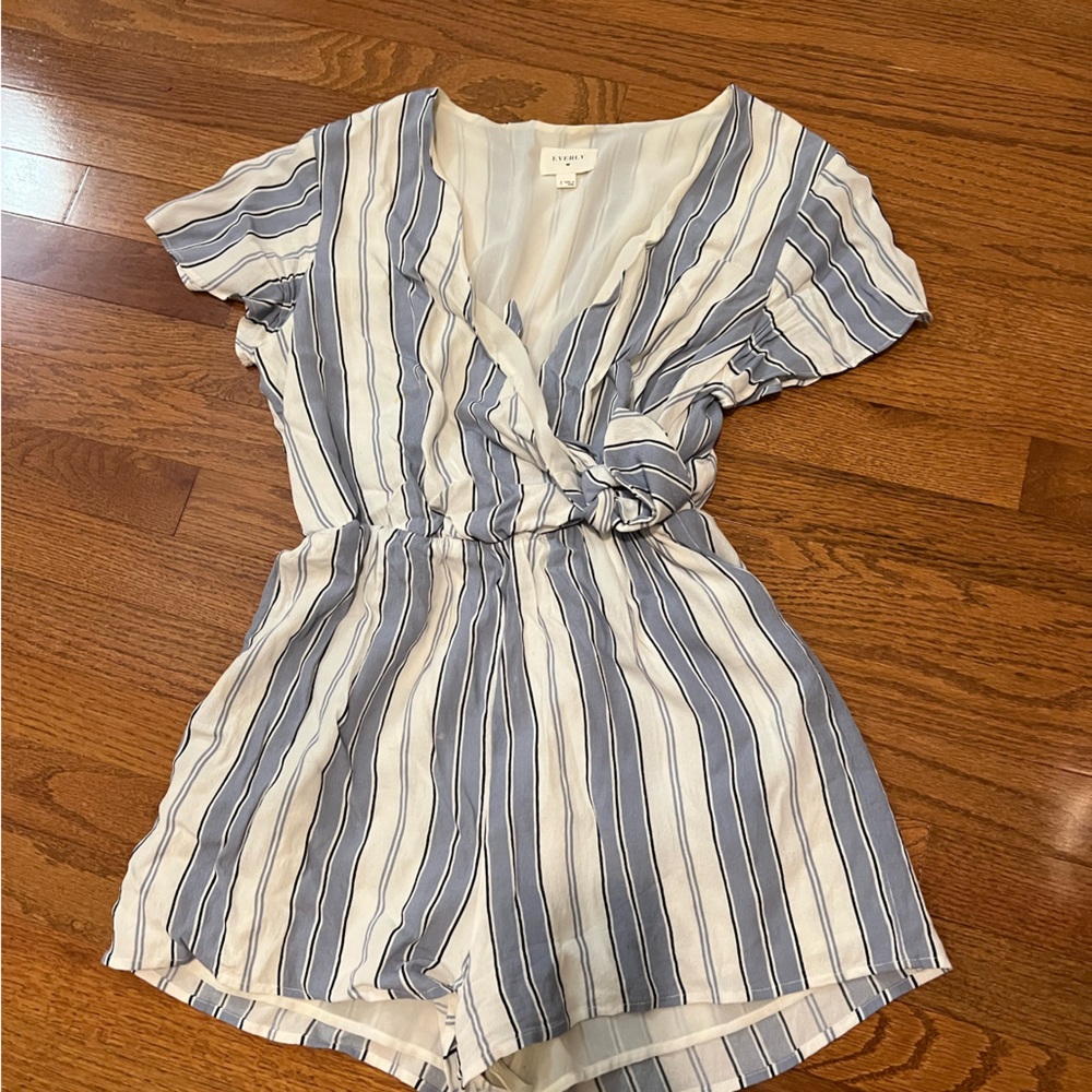 boutique blue pin stripe romper